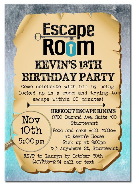 Escape Room Birthday Party Ideas
 Escape Room Birthday Party Invitations