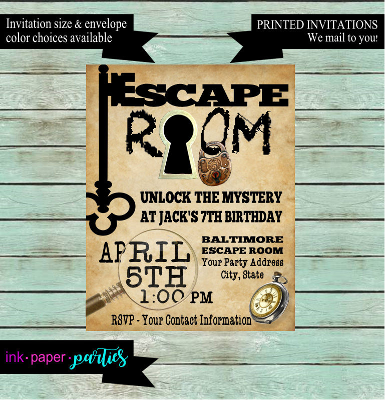 Escape Room Birthday Party Ideas
 Escape Room Mystery Puzzle Birthday Party Invitations Invites