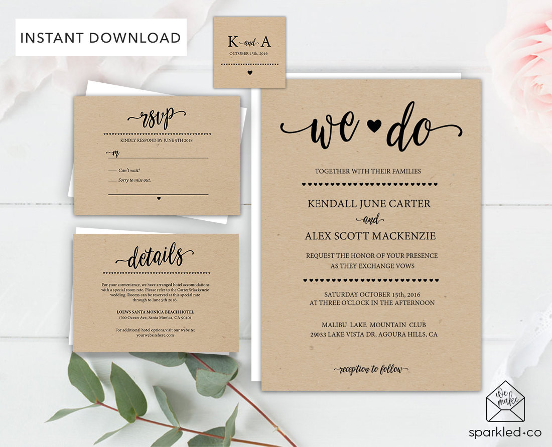 Etsy Rustic Wedding Invitations
 Rustic Wedding Invitation Template Wedding by sparkledco