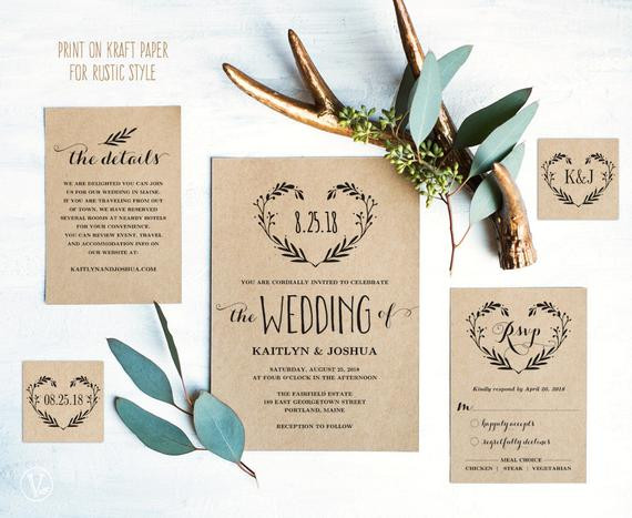 Etsy Rustic Wedding Invitations
 Rustic Wedding Invitation Template Printable by VineWedding