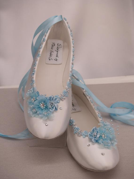 Etsy Wedding Shoes
 Blue Wedding Flats White Satin Shoes Blue Bridal by NewBrideCo