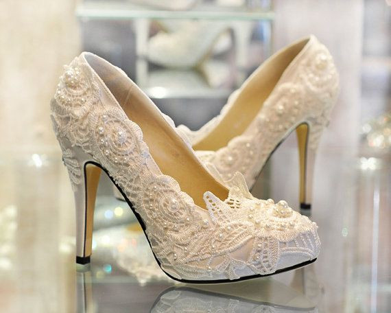 Etsy Wedding Shoes
 2013 white lace wedding shoes unique wedding shoes in