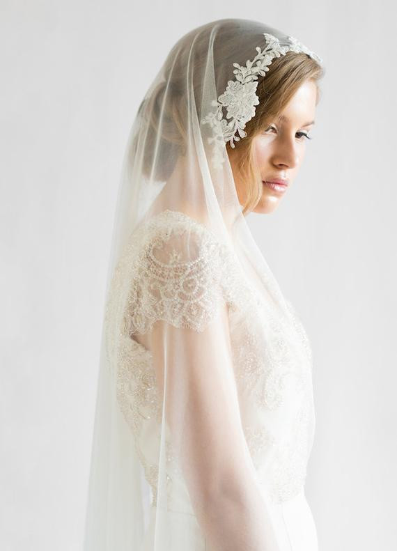 Etsy Wedding Veils
 Items similar to AURORA Chapel Length Wedding Veil With