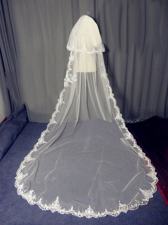 Etsy Wedding Veils
 Items similar to 2 Tier Cathedral Wedding Veil with lace