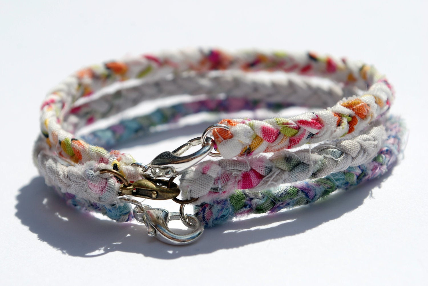 Fabric Anklet
 Items similar to Braided Fabric Bracelet with lobster