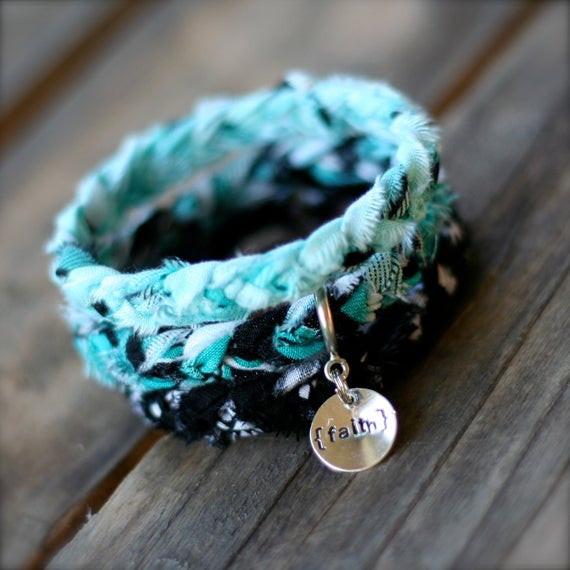 Fabric Anklet
 TEAL BLACK Braided Fabric Bracelet with by theadoptshoppe