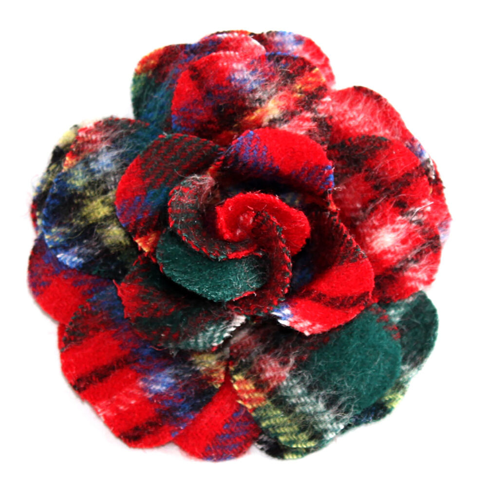 Fabric Brooches
 Scottish Red Blue White Beige Tartan Fabric Flower Brooch