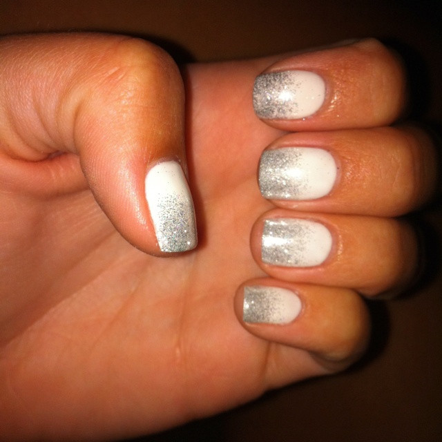 Fading Glitter Nails
 White nails with glitter fade