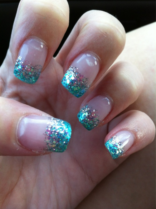 Fading Glitter Nails
 Faded Blue Glitter Tips Nails Nails