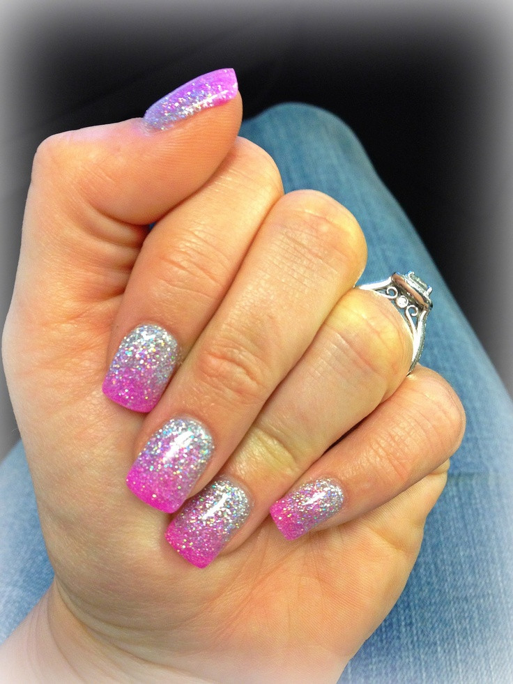 Fading Glitter Nails
 Pink and silver glitter fade nails