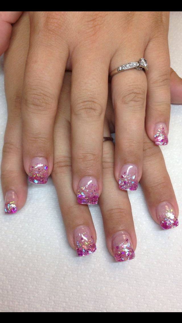 Fading Glitter Nails
 Rock Star pink glitter fade Nails by Andrea