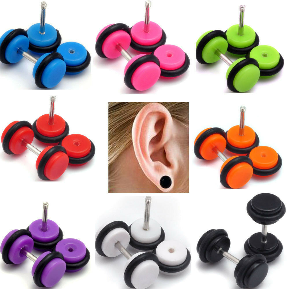 Fake Gage Earrings
 1Pair Acrylic Cheater Illusion Fake Ear Plugs Earring