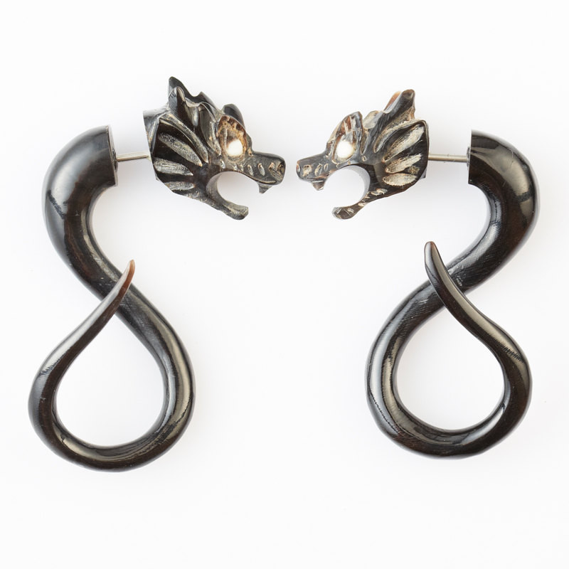 Fake Gage Earrings
 Fake Gauge Dragon Earrings Horn Tribal Earrings by