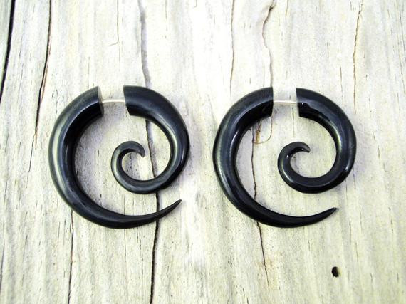 Fake Gage Earrings
 Fake Gauges Earrings Horn Earrings Black Spiral Tribal