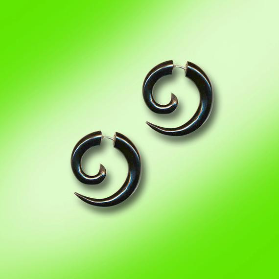 Fake Gage Earrings
 Fake Gauge Small Spiral Black Horn Fake Gauge Earrings
