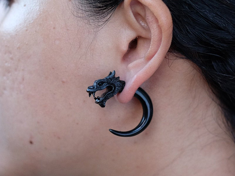 Fake Gage Earrings
 Black Dragon Fake Gauge Earrings Fake Gauge Horn Horn