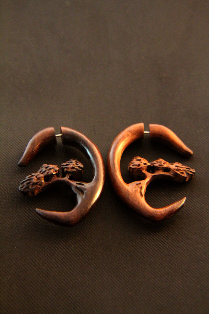 Fake Gage Earrings
 Fake Gauge Earring Spiral Forest Tree Carving Unique Fake