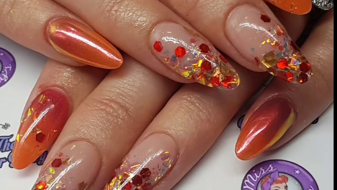 Fall Glitter Nails
 Autumn crackle Acrylic Nails Ombre Pigment Glitter