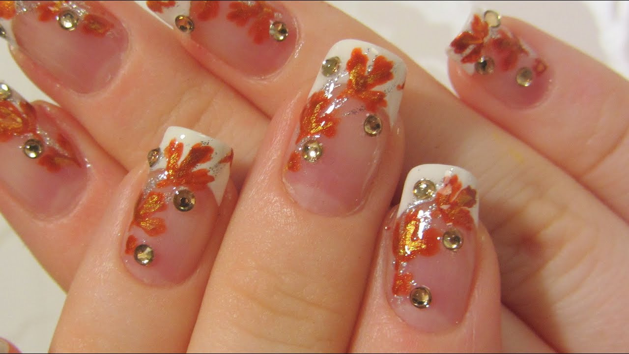 Fall Leaves Nail Designs
 Autumn Bridal Design with Bronze Burnt Orange and Gold