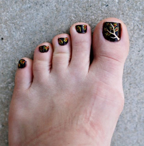 Fall Toe Nail Art
 Inspiring & Cool Fall Autumn Toe Nail Art Designs