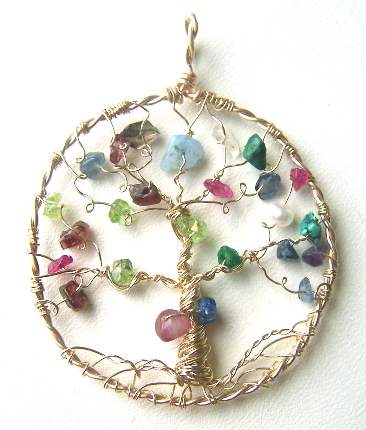 Family Tree Necklace
 Gold Family Tree necklace pendant Birthstone gemstone for