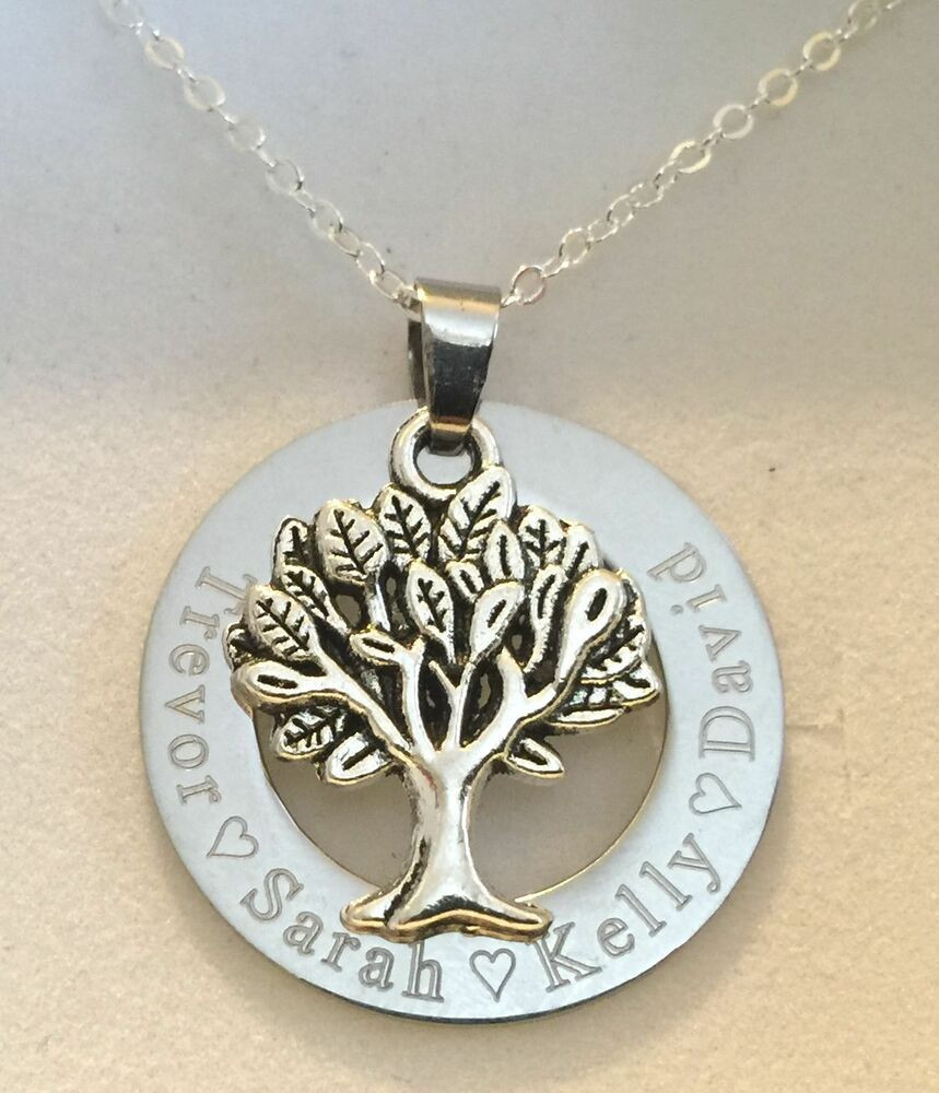 Family Tree Necklace
 Personalised Engraved family tree pendant necklace t