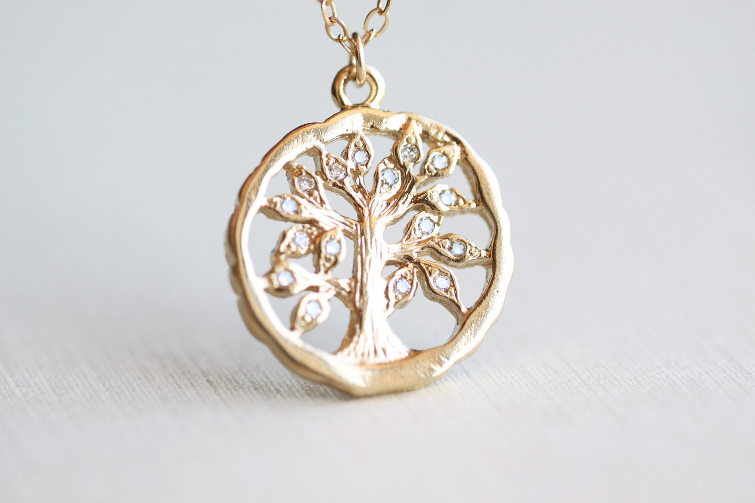 Family Tree Necklace
 Family Tree Necklace gold oak tree pendant with crystal