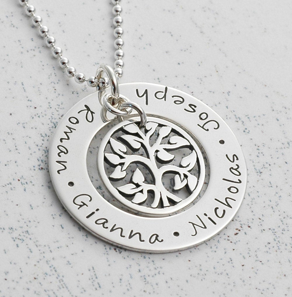 Family Tree Necklace
 Family Tree Necklace personalized hand stamped mommy