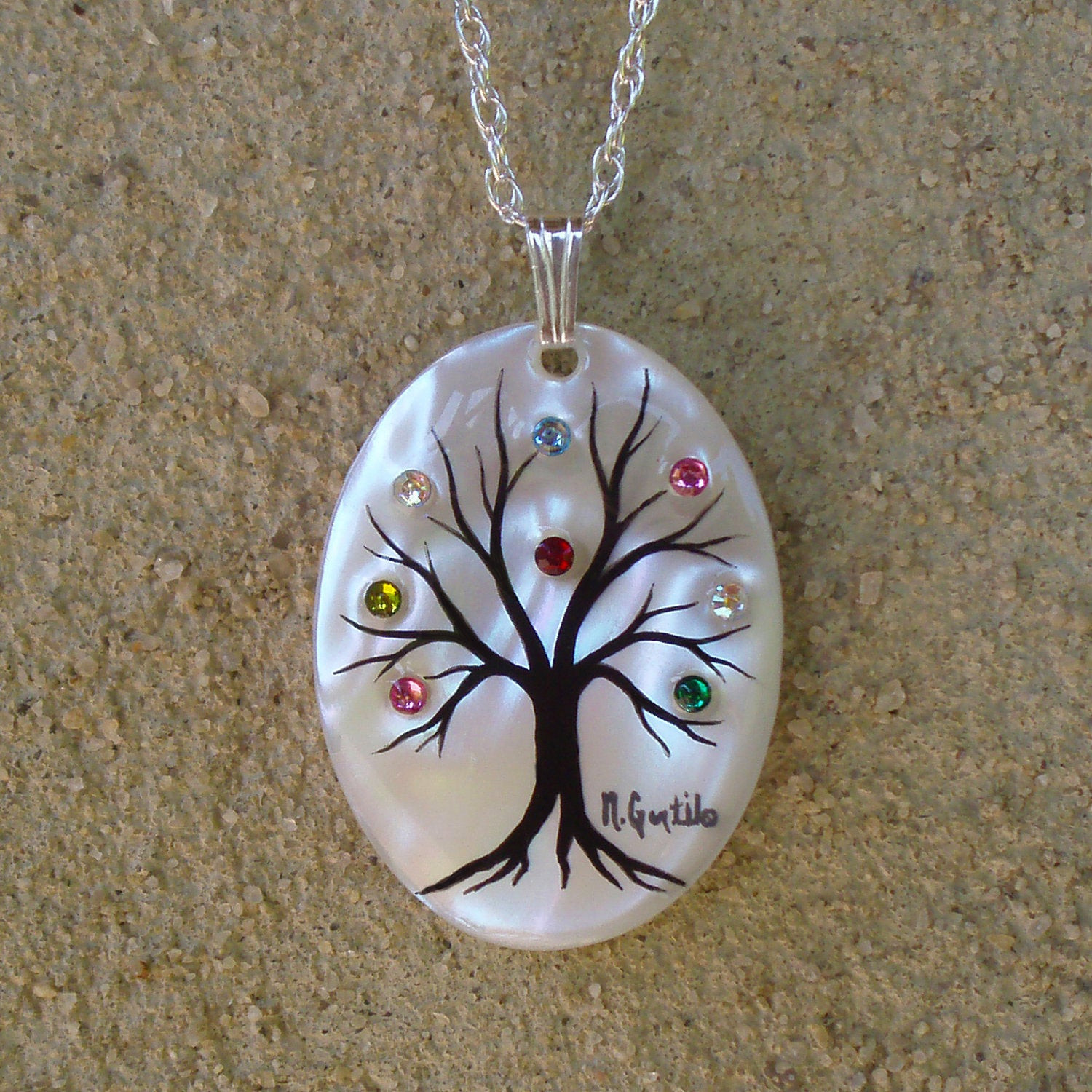 Family Tree Necklace
 Family Tree Necklace Medium Oval 8 stone maximum by