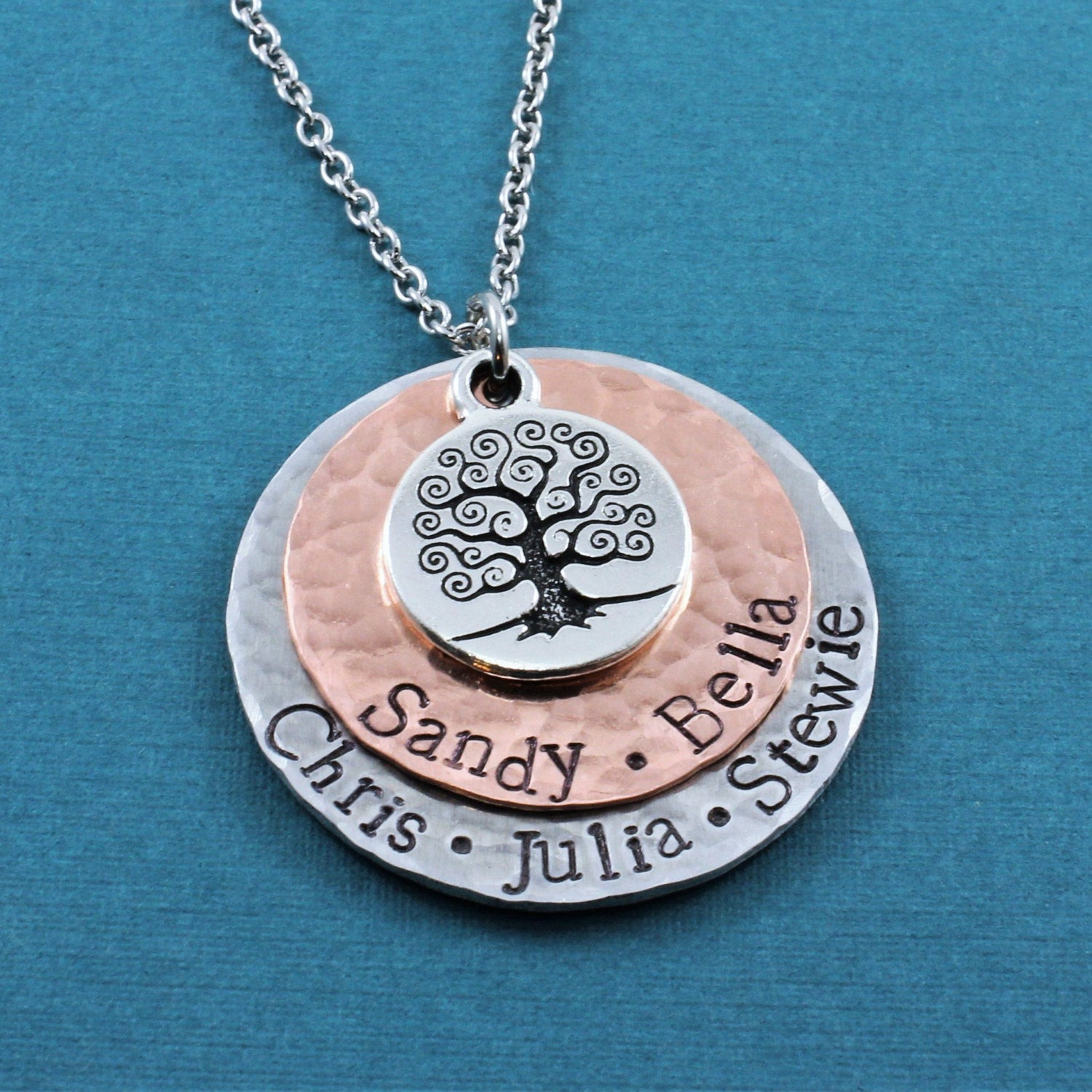 Family Tree Necklace
 Personalized Necklace Hand Stamped Family Tree Necklace