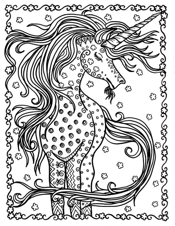 Fantasy Adult Coloring Books
 Unicorn Instant Download Fantasy Coloring Pages Adult