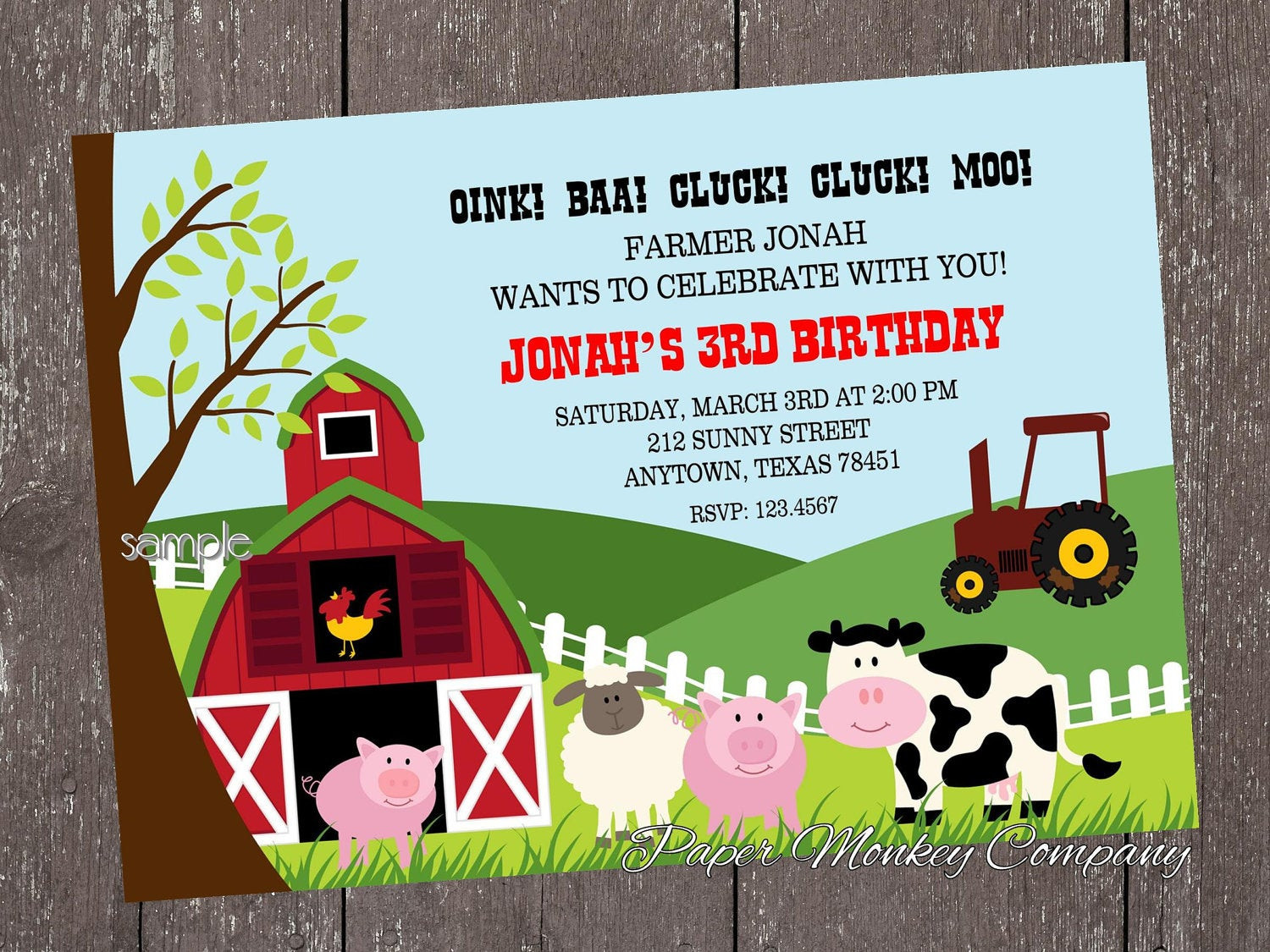 Farm Birthday Invitation
 Farm Birthday Invitation Barn Animals Pig Chicken