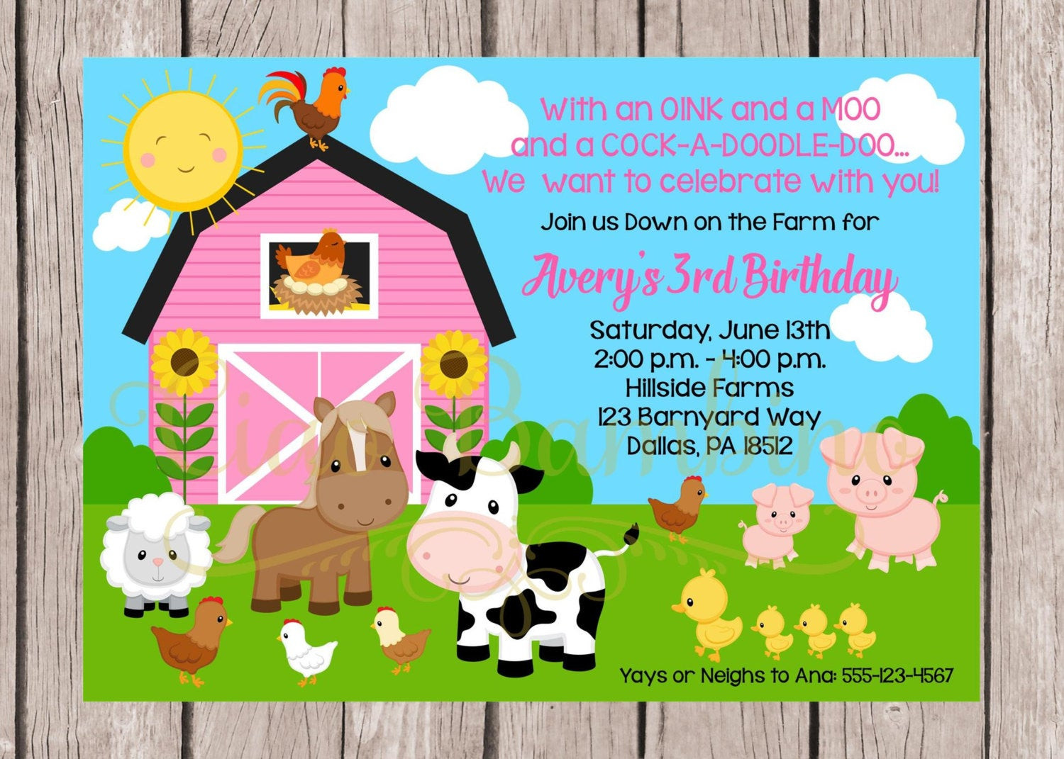 Farm Birthday Invitation
 PRINTABLE Girls Farm Birthday Party Invitation Down on the