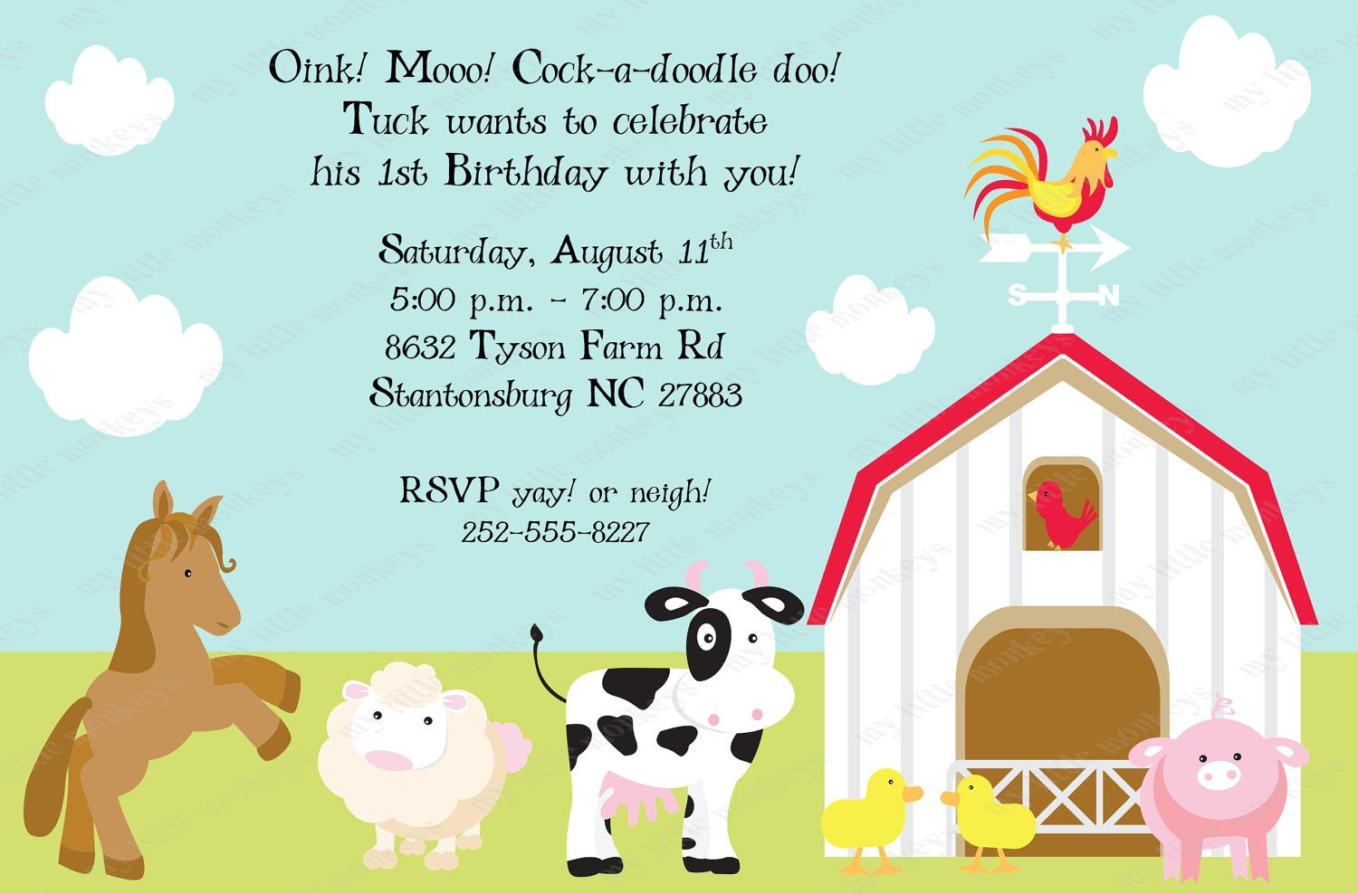 Farm Birthday Invitation
 10 Farm Birthday Invitations with Envelopes Free by