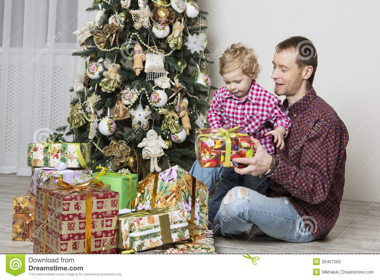 Father Son Christmas Gift Ideas
 Father Gives Christmas Gift To His Son Stock Image Image