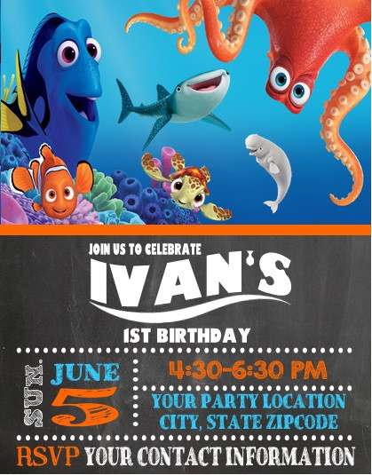 Finding Nemo Birthday Invitations
 Finding Nemo Dory Birthday Party Invitations Personalized