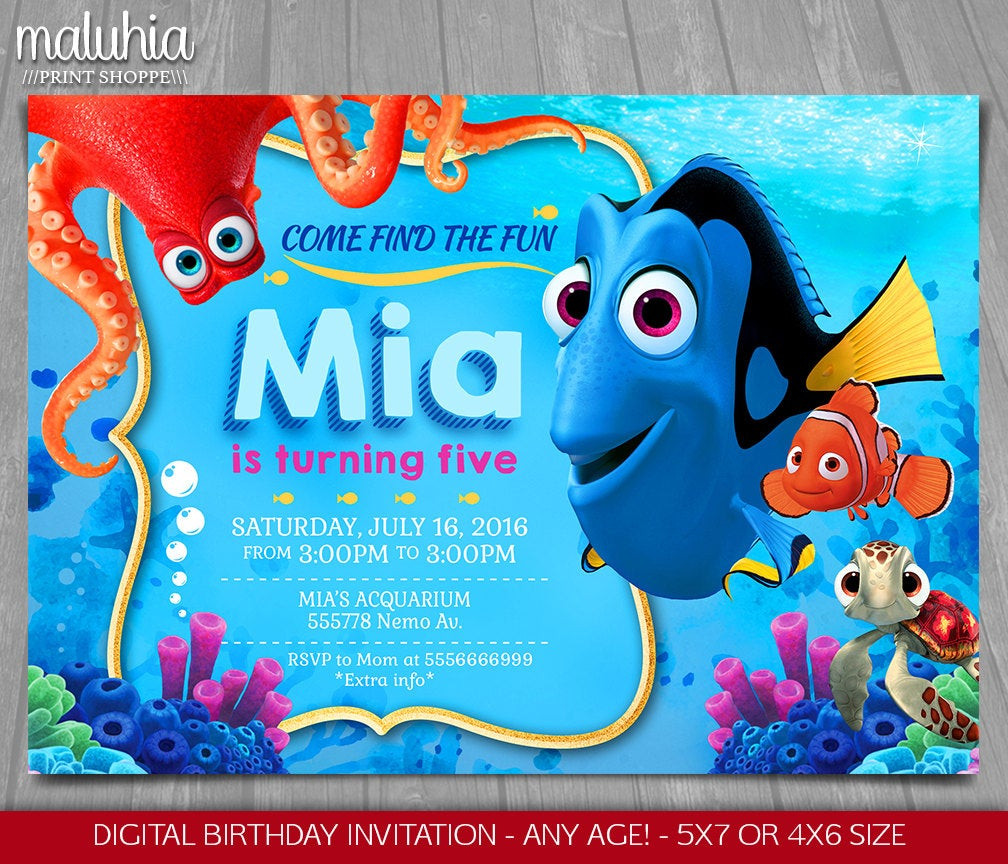 Finding Nemo Birthday Invitations
 Finding Dory Invitation Finding Nemo Dory Invite Disney