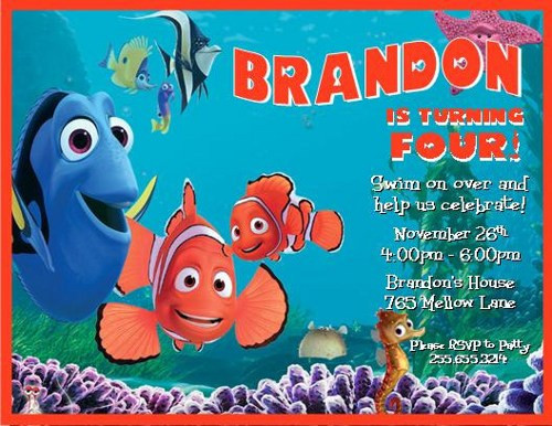 Finding Nemo Birthday Invitations
 Finding Nemo Personalized Birthday Invitations Printable