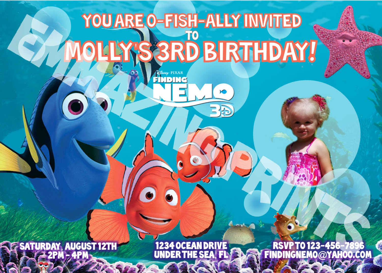Finding Nemo Birthday Invitations
 Finding Nemo Birthday Invitation Custom by