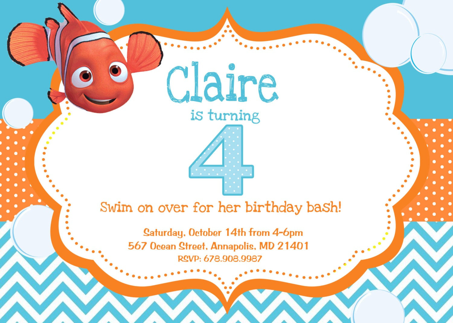 Finding Nemo Birthday Invitations
 Finding Nemo Birthday Party Invitation Digital File