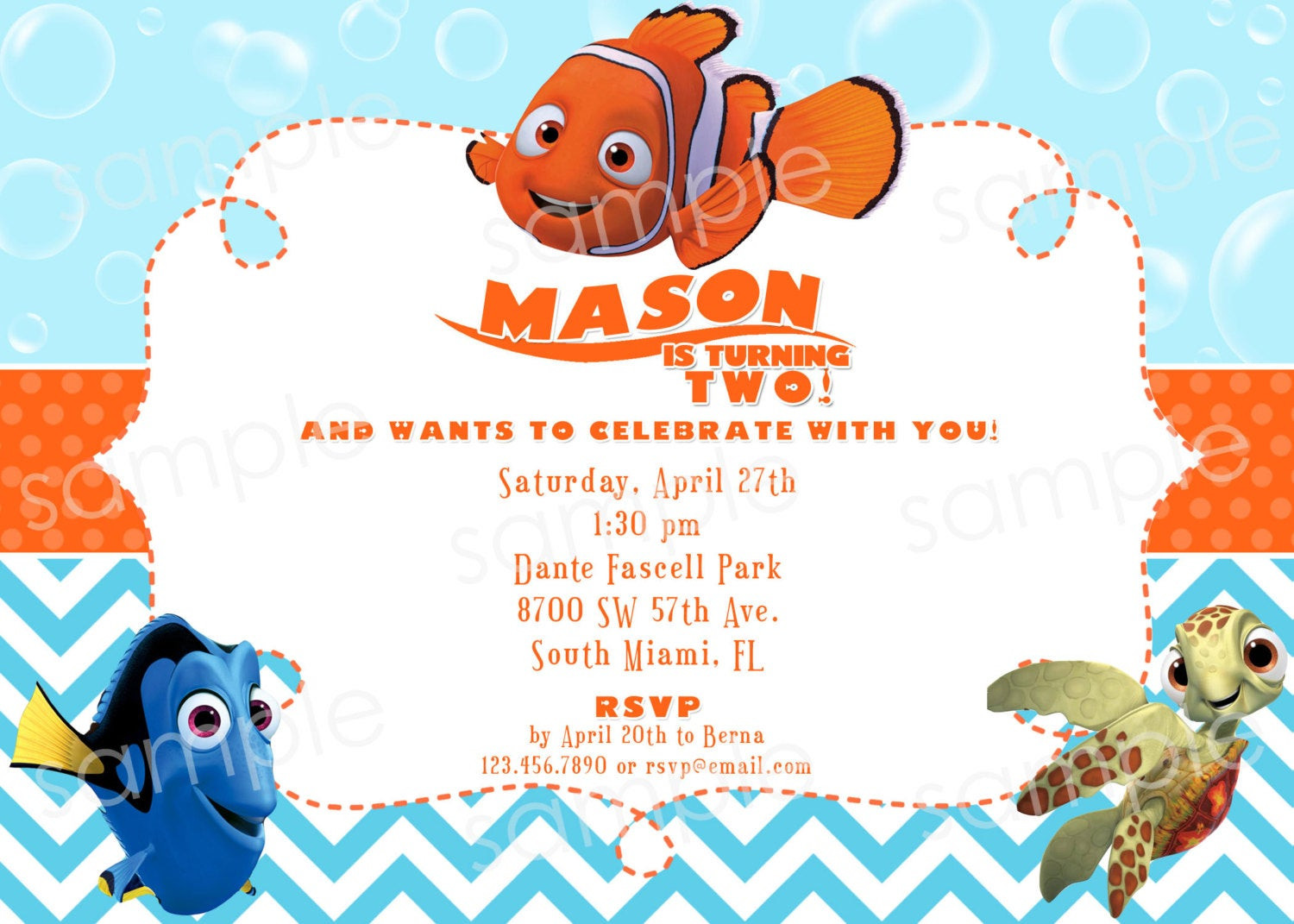Finding Nemo Birthday Invitations
 Finding Nemo Birthday Invitation DIY Digital by modpoddesigns