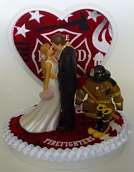 Firefighter Themed Wedding
 Wedding Cake Topper Fireman Fire Department Firefighter