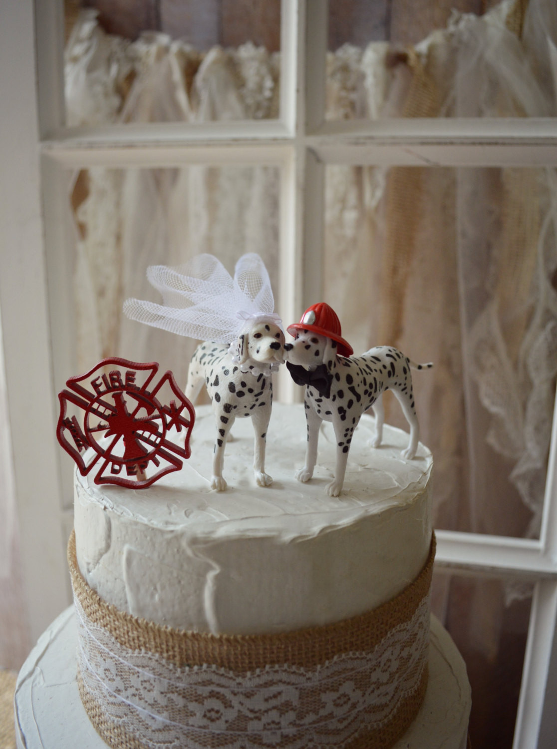 Firefighter Themed Wedding
 Firefighter dalmatian themed wedding cake topper bride and