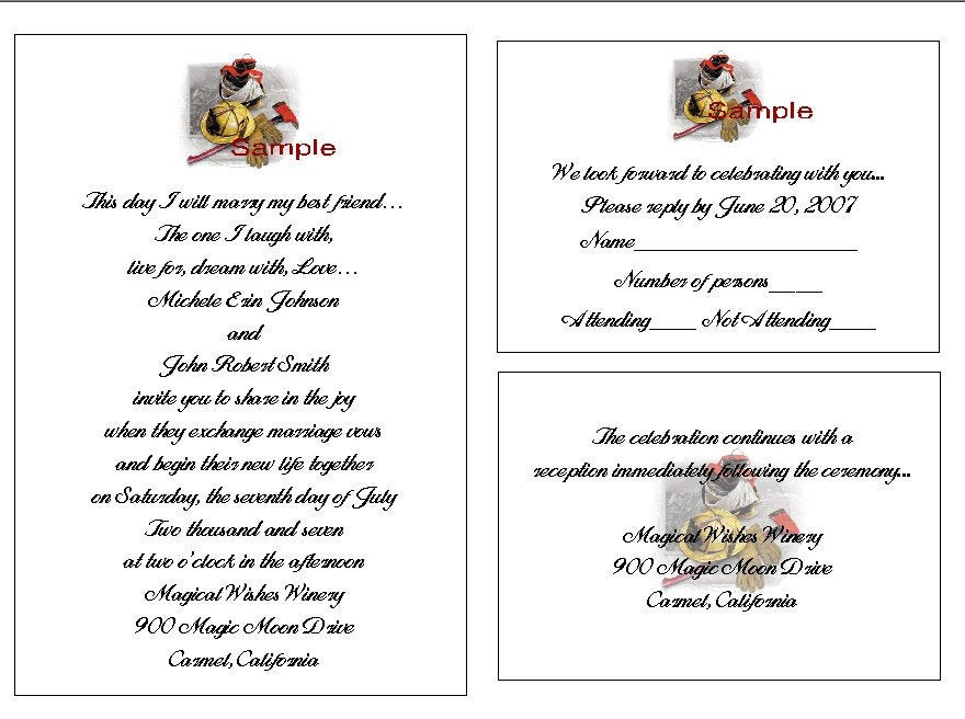 Firefighter Wedding Invitations
 100 Personalized FIREFIGHTER WEDDING INVITATION SETS Fire FREE