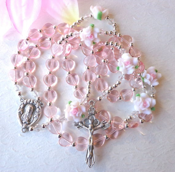 First Communion Gift Ideas Girls
 Pink Hearts First munion Rosary Baptism Gift Girls