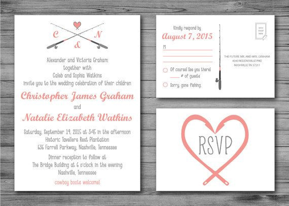 Fishing Themed Wedding Invitations
 Gone Fishing Wedding Invitation and RSVP Postcard by