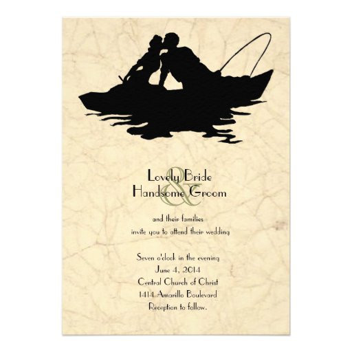 Fishing Themed Wedding Invitations
 Vintage Fishing Lovers Boat Wedding Invitation 5" X 7
