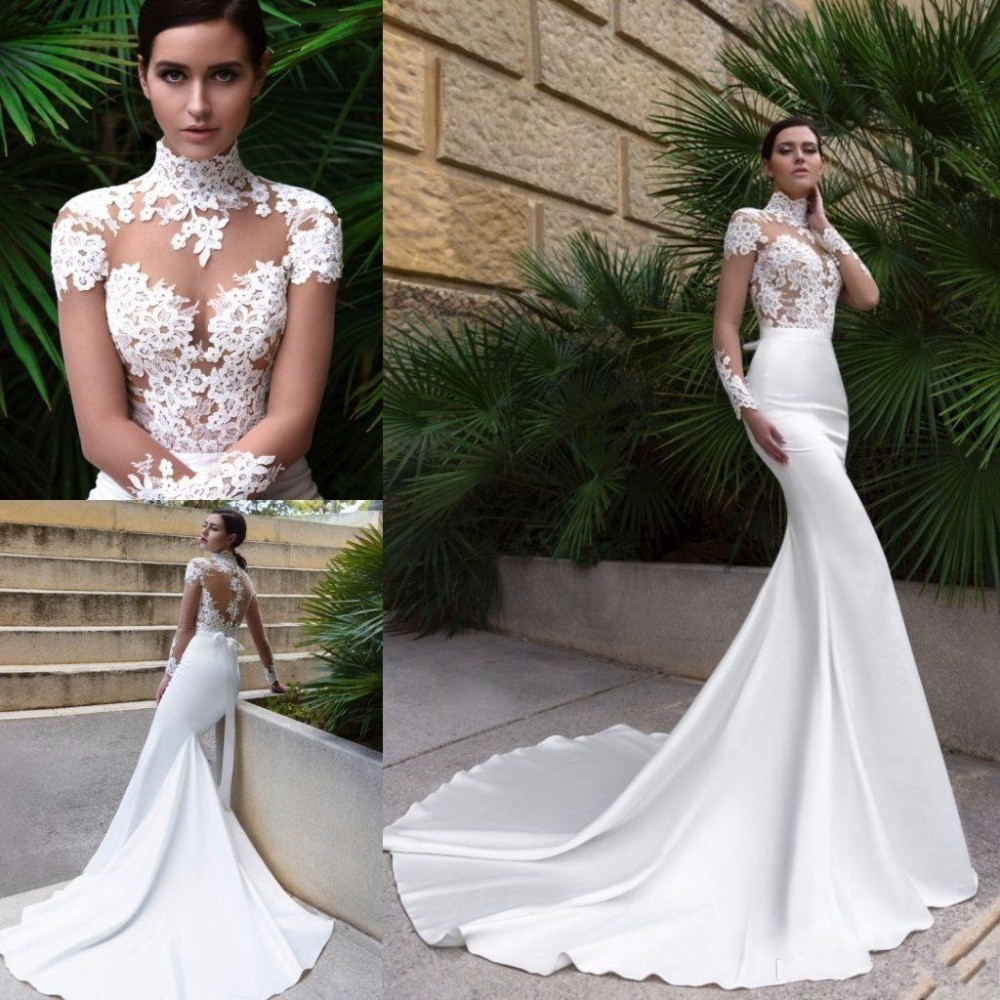 Fitted Wedding Dresses
 2017 New High Neck Design y Mermaid Wedding Dress Sheer