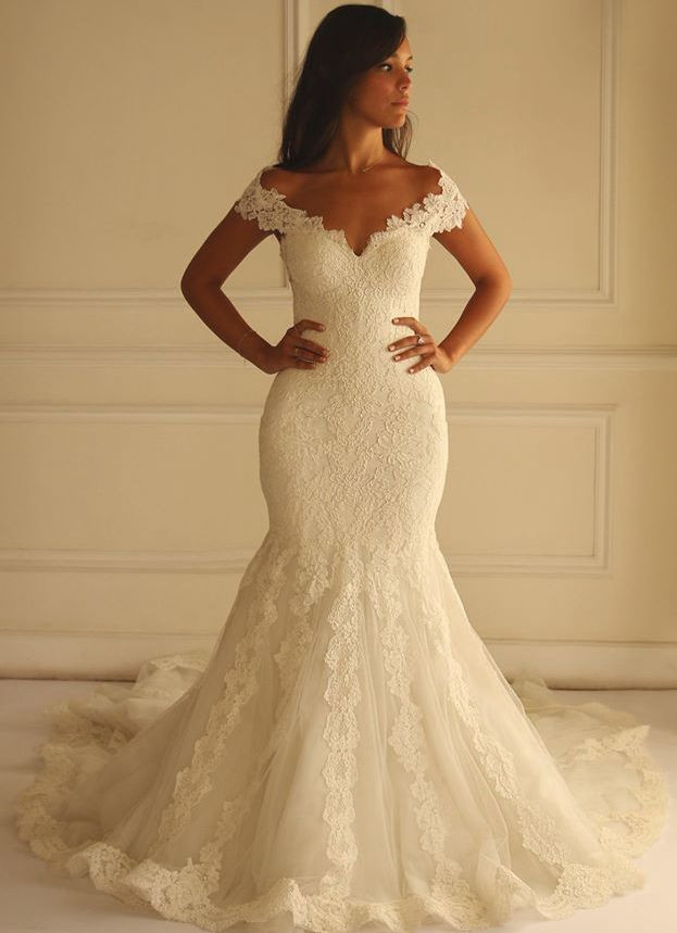 Fitted Wedding Dresses
 Ivory Lace Mermaid Wedding Dresses 2016 f The Shoulder