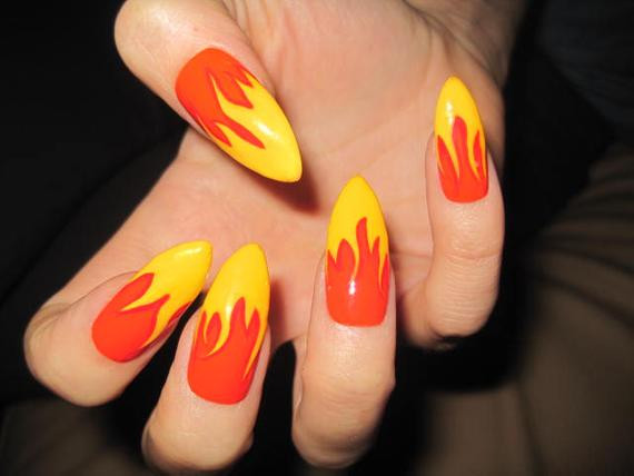 Flame Nail Designs
 Items similar to Long Stiletto Flame Fake Nails on Etsy